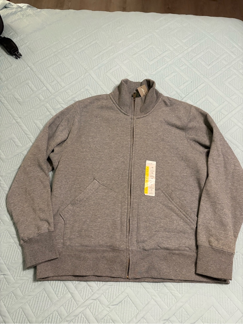Eddie Bauer Mens Fleece Jacket 2XL Gray Sherpa Lined Sweatshirt Full Zipper NWT